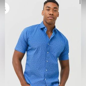 Peter Millar Men’s Short Sleeve Button-Down Shirt in Blue Microprint